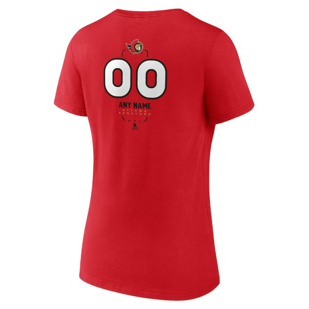 Ottawa Senators Women's Personalized Name & Number Midfielder V-Neck T-Shirt - Red | US 202441210