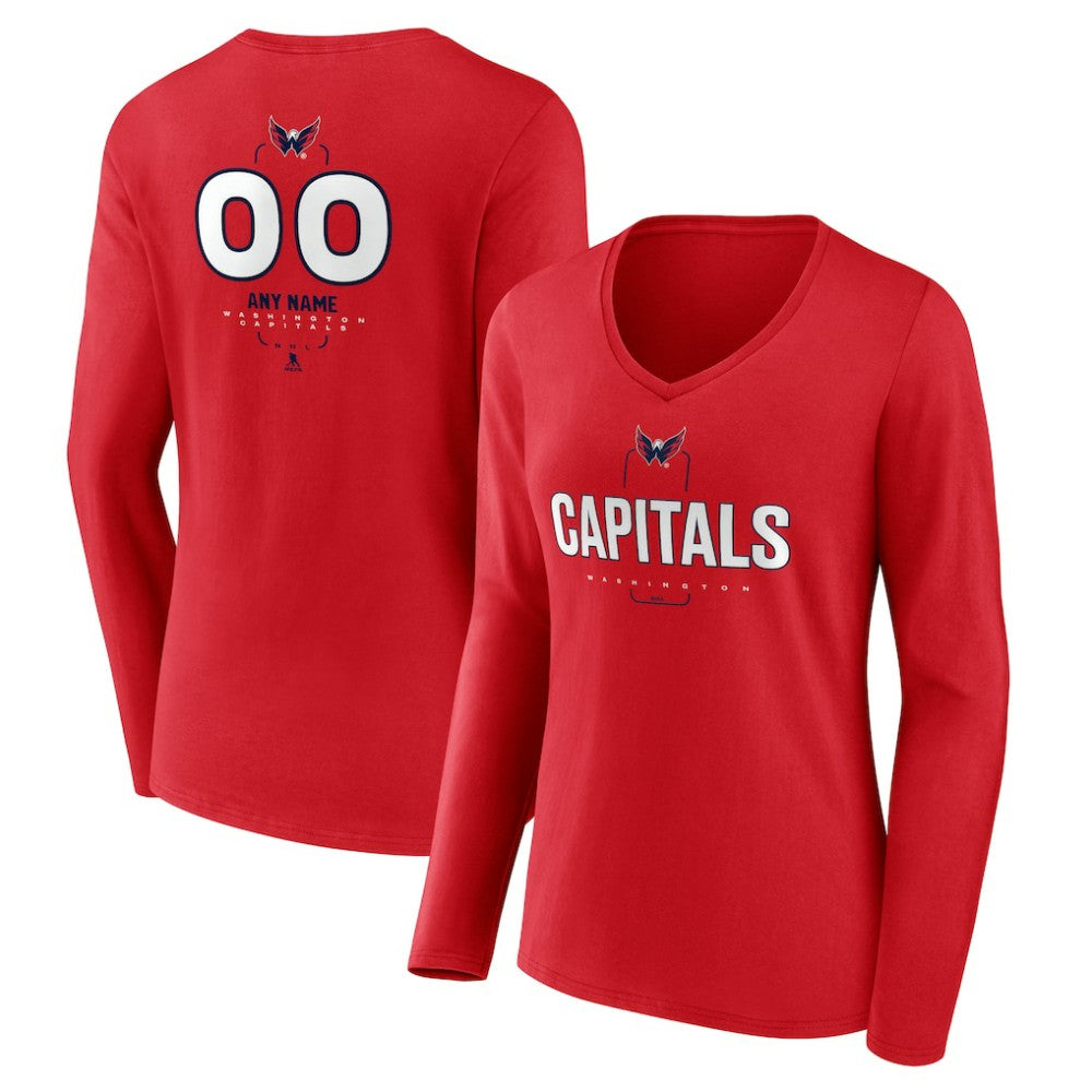 Washington Capitals Women's Personalized Name & Number Midfielder Long Sleeve V-Neck T-Shirt - Red | US 202441224