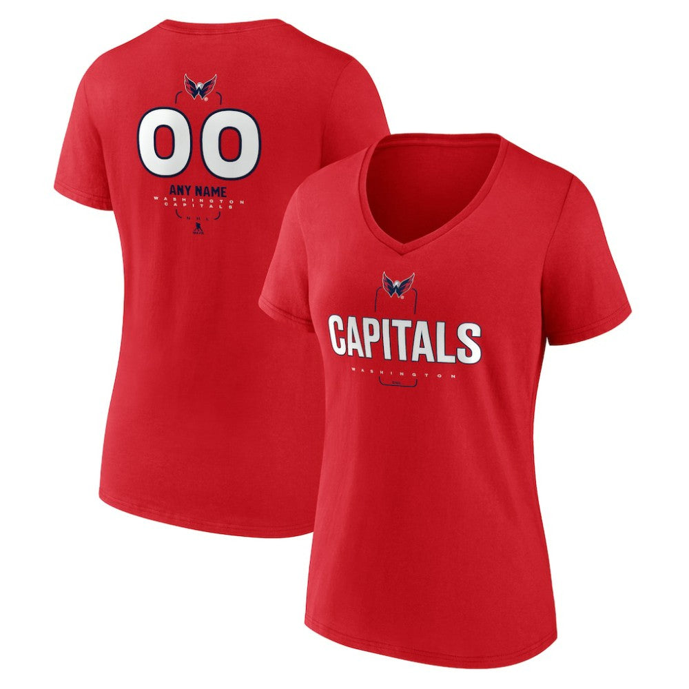 Washington Capitals Women's Personalized Name & Number Midfielder V-Neck T-Shirt - Red | US 202441225