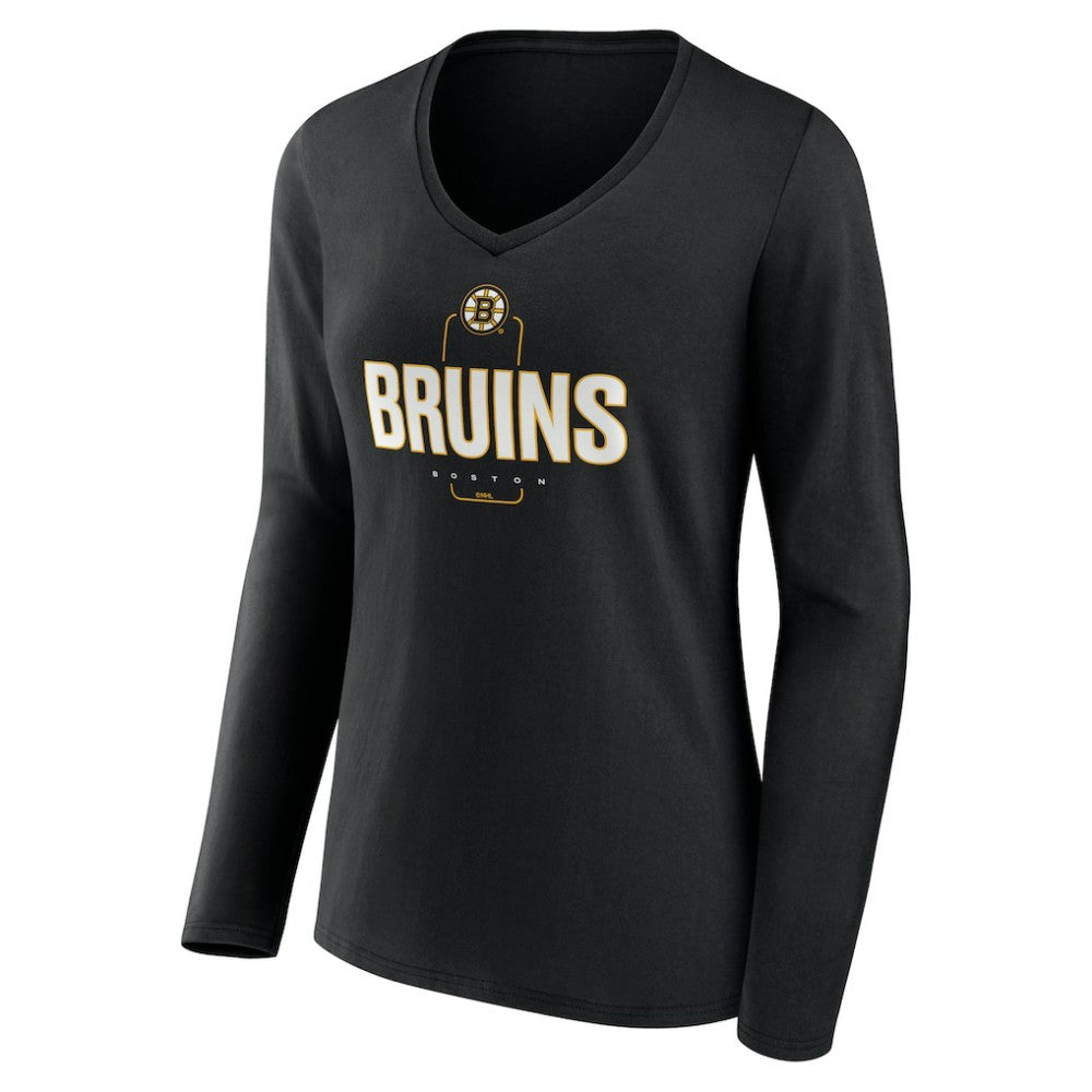 Boston Bruins Women's Personalized Name & Number Midfielder Long Sleeve V-Neck T-Shirt - Black | US 202441338