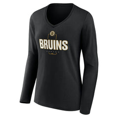 Boston Bruins Women's Personalized Name & Number Midfielder Long Sleeve V-Neck T-Shirt - Black | US 202441338