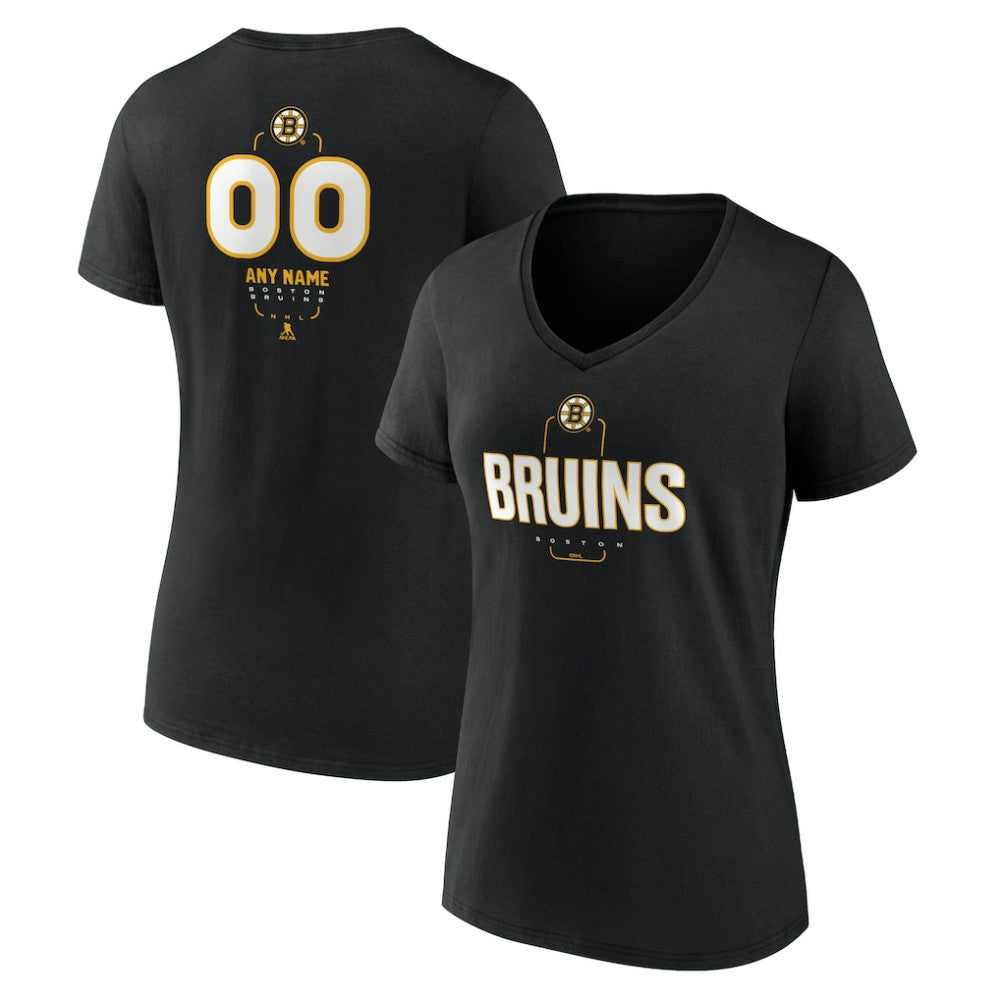 Boston Bruins Women's Personalized Name & Number Midfielder V-Neck T-Shirt - Black | US 202441339