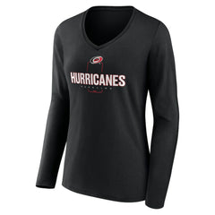 Carolina Hurricanes Women's Personalized Name & Number Midfielder Long Sleeve V-Neck T-Shirt - Black | US 202441343