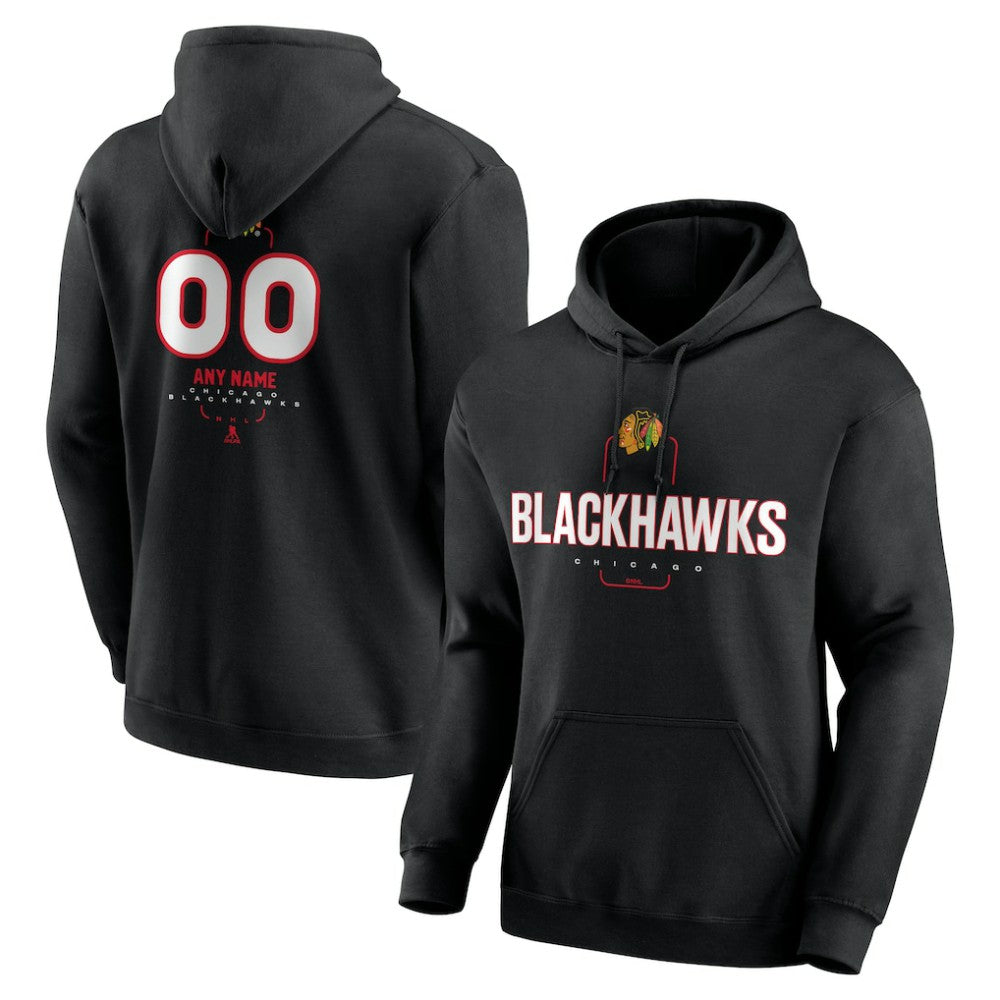 Chicago Blackhawks Personalized Name & Number Midfielder Pullover Hoodie - Black | US 202441346