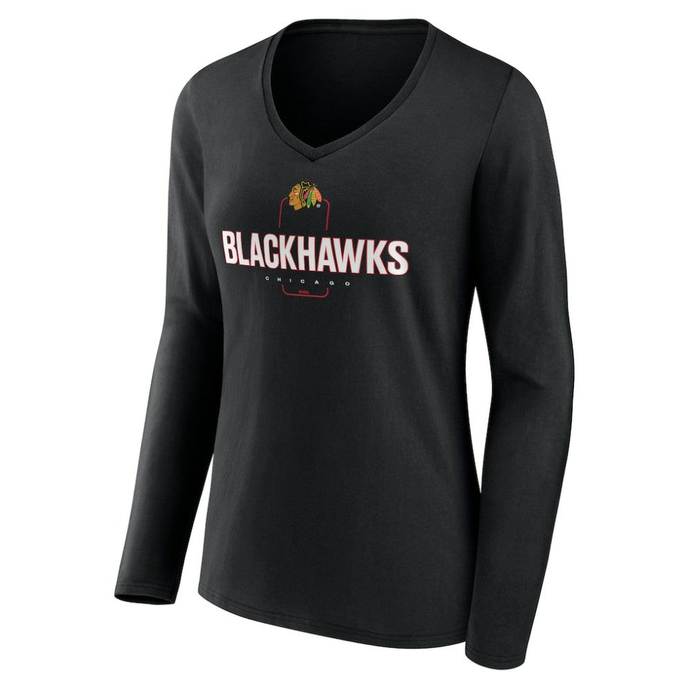 Chicago Blackhawks Women's Personalized Name & Number Midfielder Long Sleeve V-Neck T-Shirt - Black | US 202441348