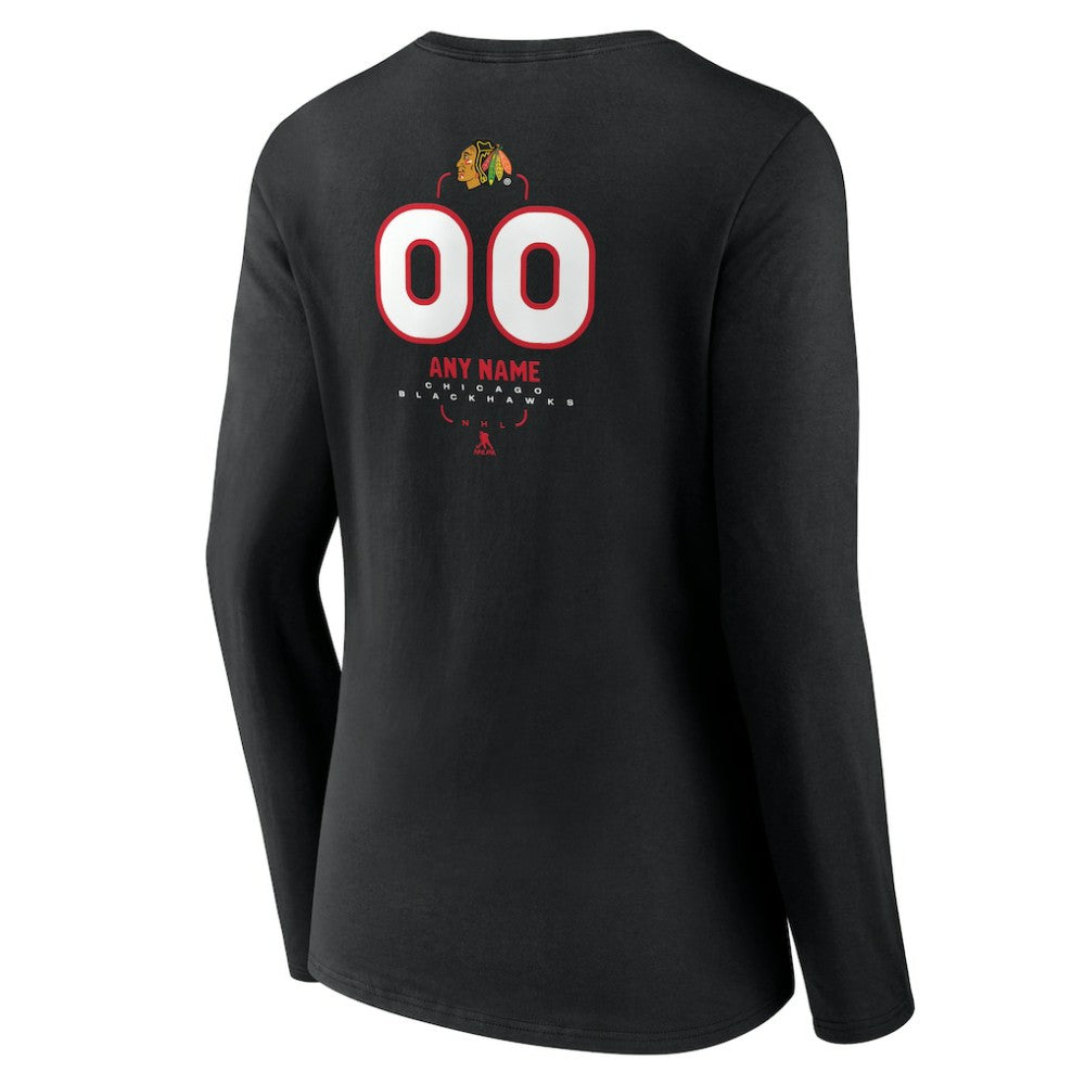 Chicago Blackhawks Women's Personalized Name & Number Midfielder Long Sleeve V-Neck T-Shirt - Black | US 202441348