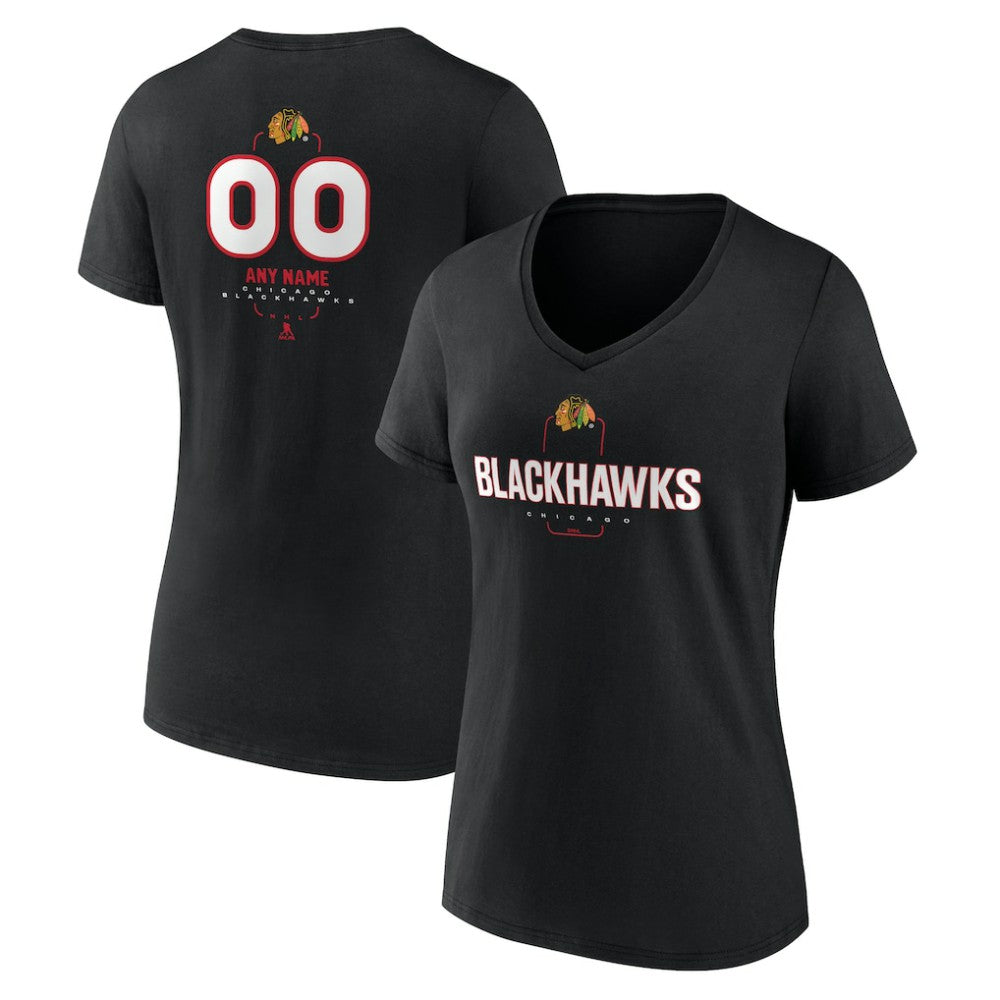 Chicago Blackhawks Women's Personalized Name & Number Midfielder V-Neck T-Shirt - Black | US 202441349