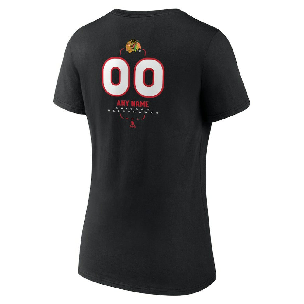 Chicago Blackhawks Women's Personalized Name & Number Midfielder V-Neck T-Shirt - Black | US 202441349