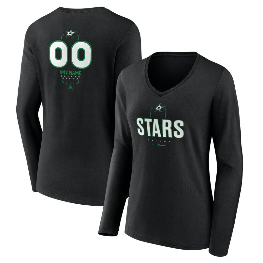 Dallas Stars Women's Personalized Name & Number Midfielder Long Sleeve V-Neck T-Shirt - Black | US 202441353