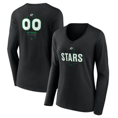Dallas Stars Women's Personalized Name & Number Midfielder Long Sleeve V-Neck T-Shirt - Black | US 202441353