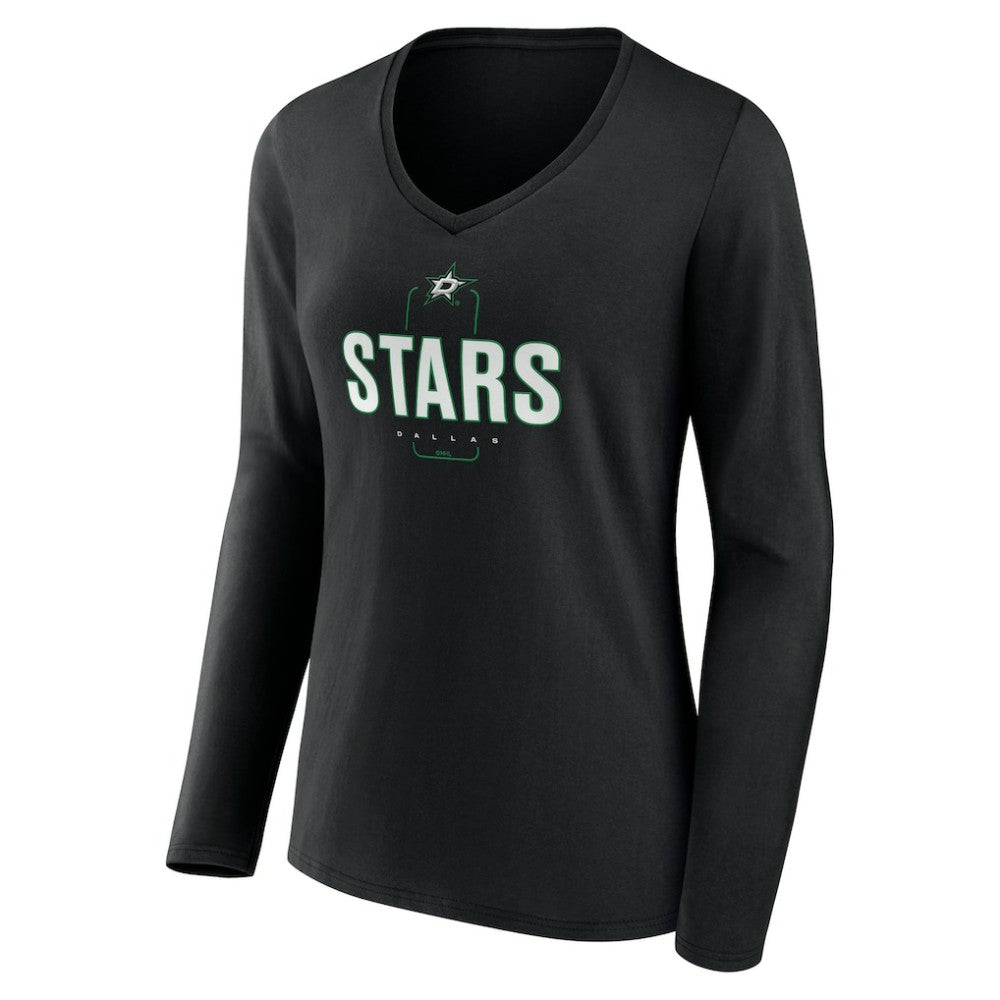 Dallas Stars Women's Personalized Name & Number Midfielder Long Sleeve V-Neck T-Shirt - Black | US 202441353