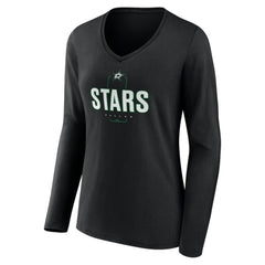 Dallas Stars Women's Personalized Name & Number Midfielder Long Sleeve V-Neck T-Shirt - Black | US 202441353