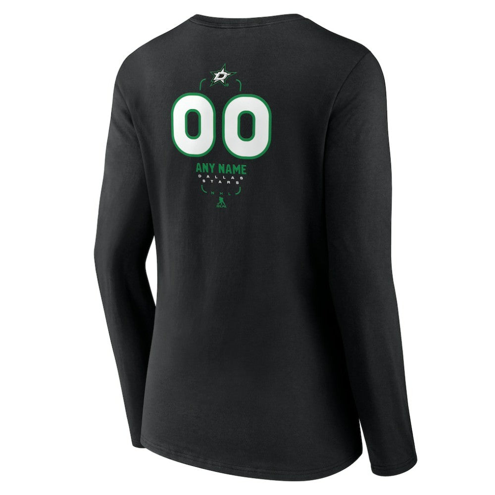 Dallas Stars Women's Personalized Name & Number Midfielder Long Sleeve V-Neck T-Shirt - Black | US 202441353