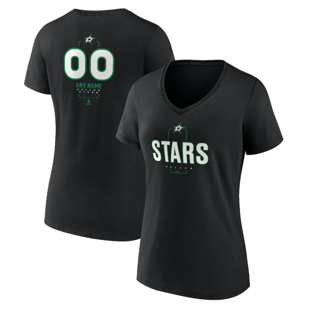 Dallas Stars Women's Personalized Name & Number Midfielder V-Neck T-Shirt - Black | US 202441354