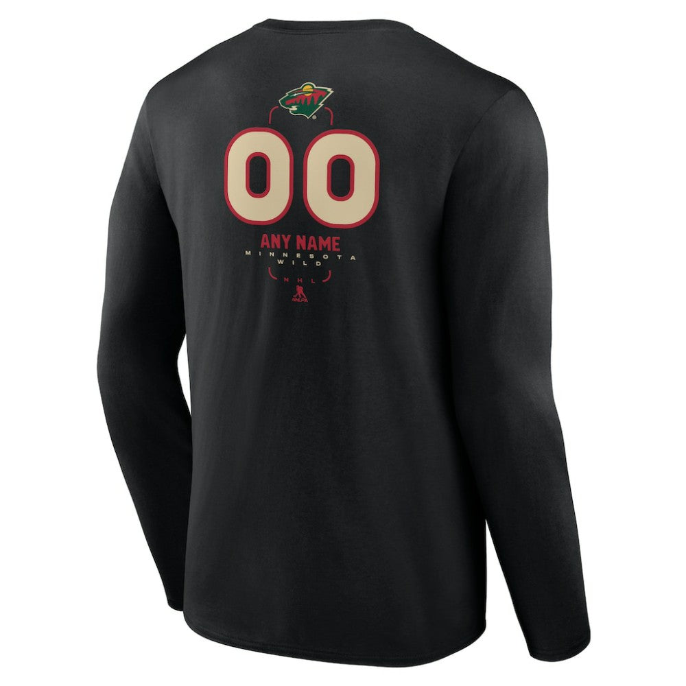 Minnesota Wild Personalized Name & Number Midfielder Long Sleeve T-Shirt - Black | US 202441355