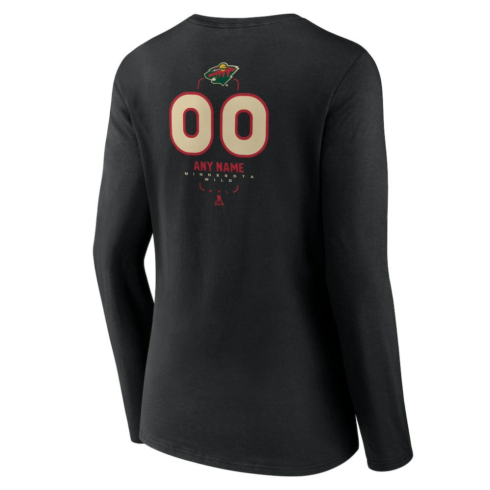 Minnesota Wild Women's Personalized Name & Number Midfielder Long Sleeve V-Neck T-Shirt - Black | US 202441358