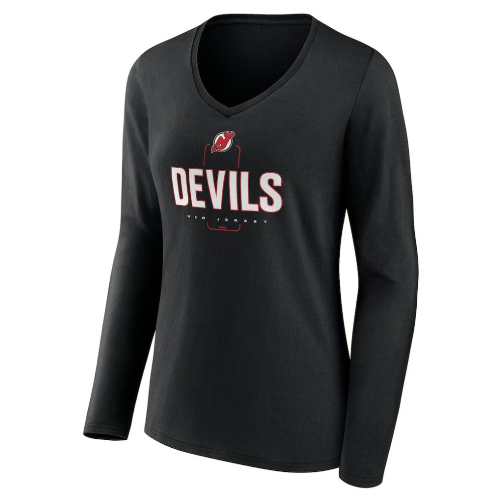New Jersey Devils Women's Personalized Name & Number Midfielder Long Sleeve V-Neck T-Shirt - Black | US 202441363