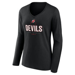 New Jersey Devils Women's Personalized Name & Number Midfielder Long Sleeve V-Neck T-Shirt - Black | US 202441363