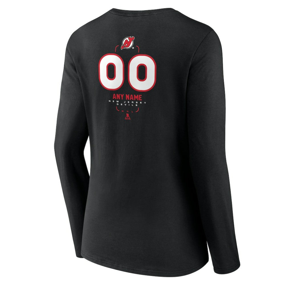 New Jersey Devils Women's Personalized Name & Number Midfielder Long Sleeve V-Neck T-Shirt - Black | US 202441363