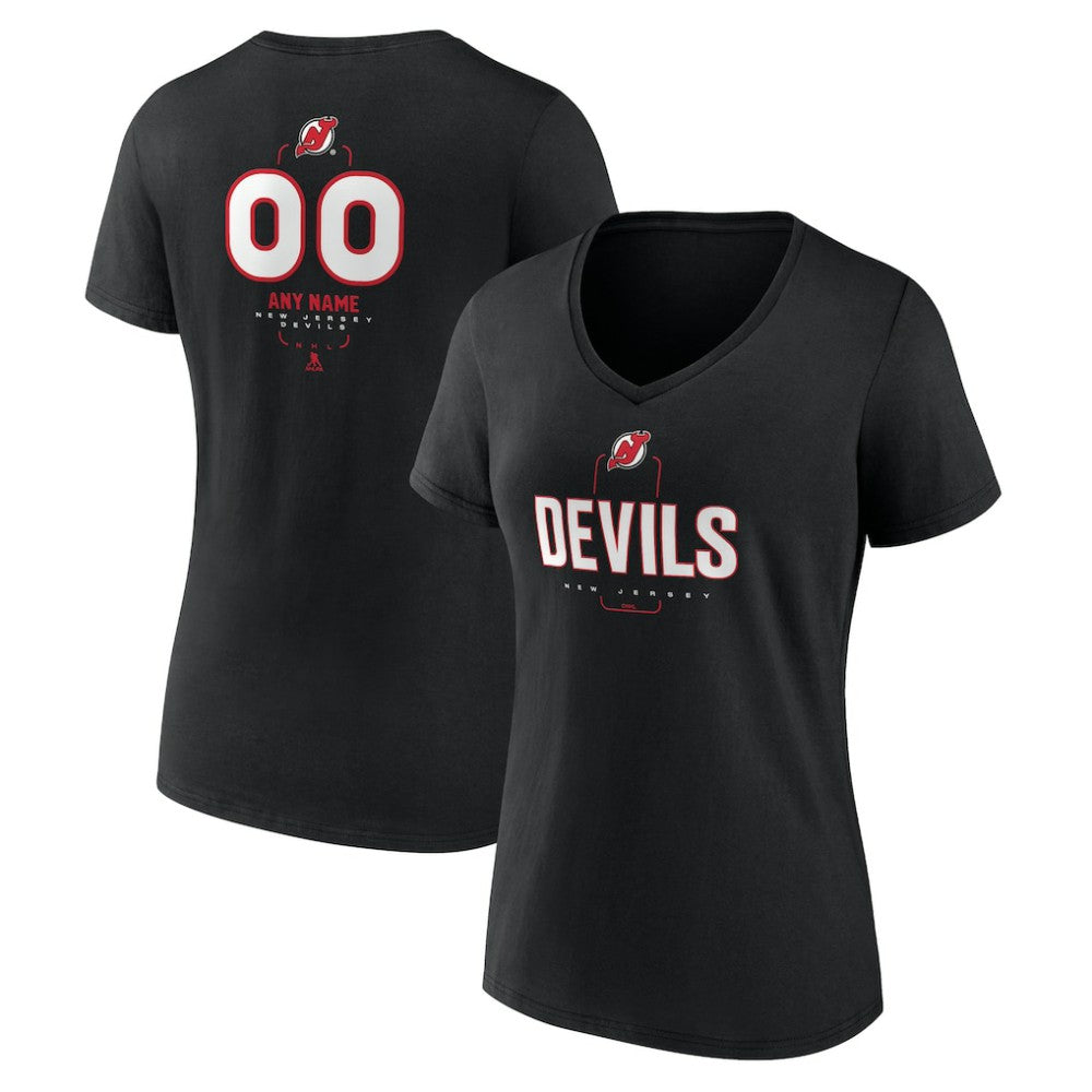 New Jersey Devils Women's Personalized Name & Number Midfielder V-Neck T-Shirt - Black | US 202441364
