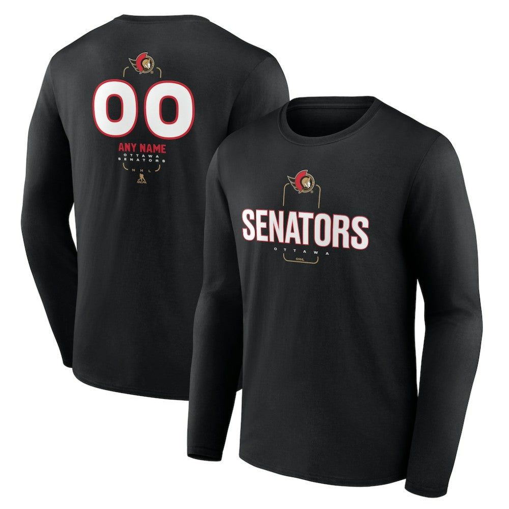 Ottawa Senators Personalized Name & Number Midfielder Long Sleeve T-Shirt - Black | US 202441365