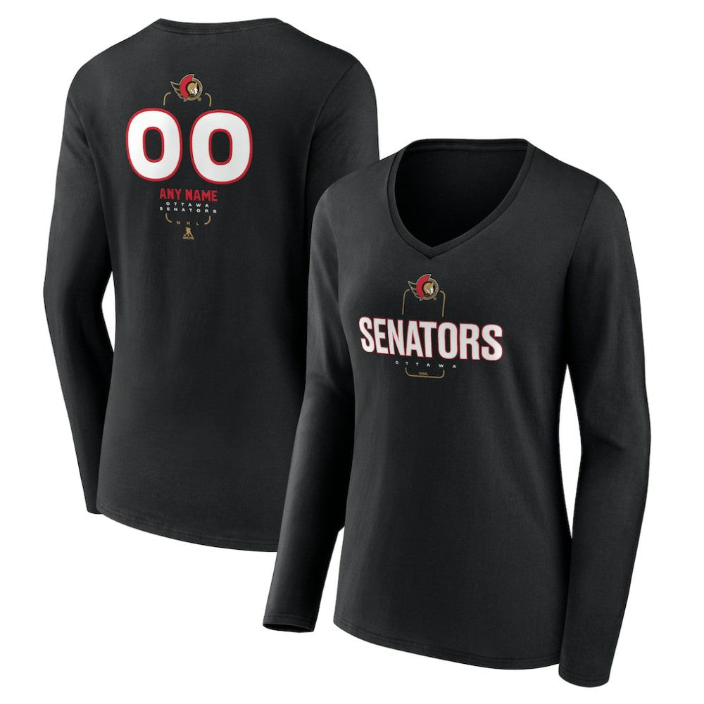 Ottawa Senators Women's Personalized Name & Number Midfielder Long Sleeve V-Neck T-Shirt - Black | US 202441368
