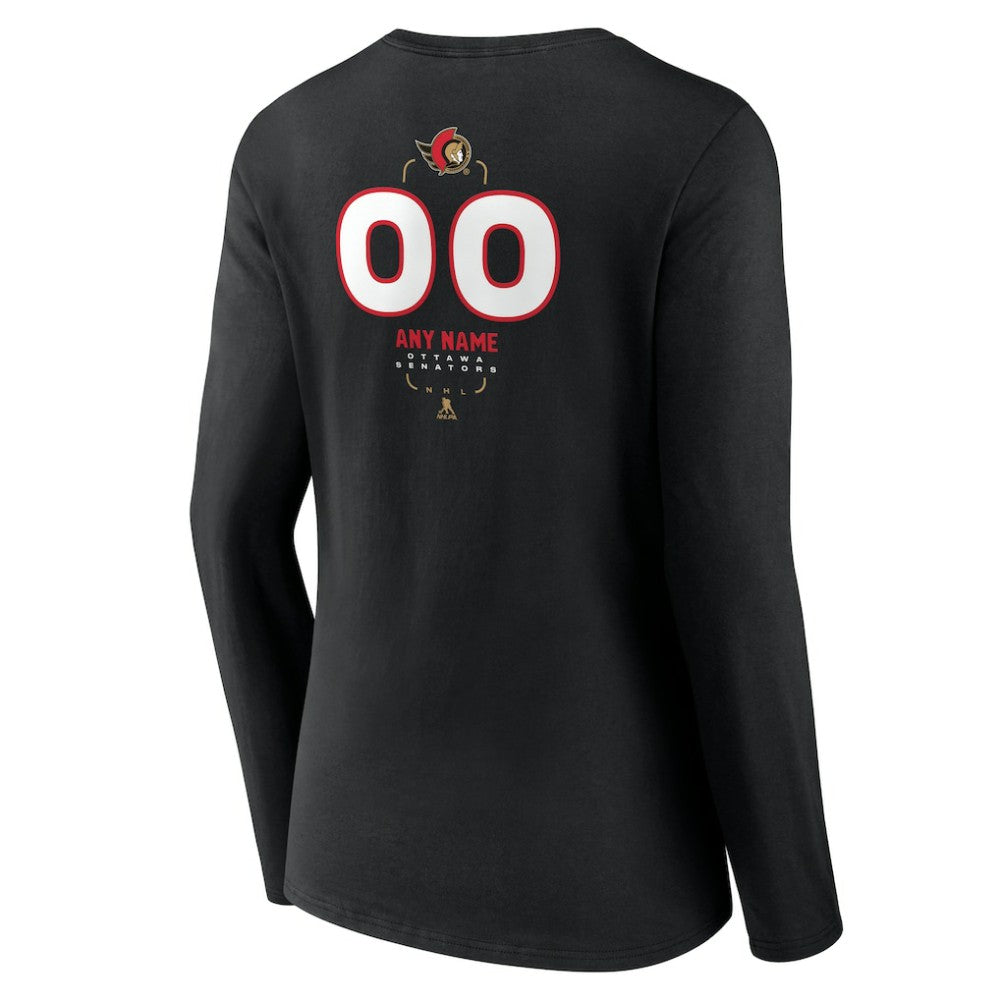 Ottawa Senators Women's Personalized Name & Number Midfielder Long Sleeve V-Neck T-Shirt - Black | US 202441368