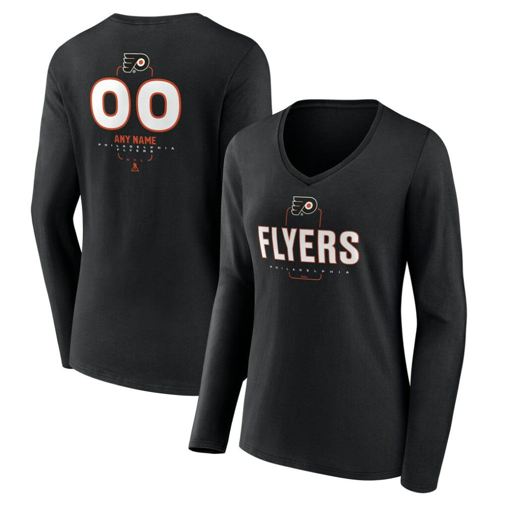 Philadelphia Flyers Women's Personalized Name & Number Midfielder Long Sleeve V-Neck T-Shirt - Black | US 202441373