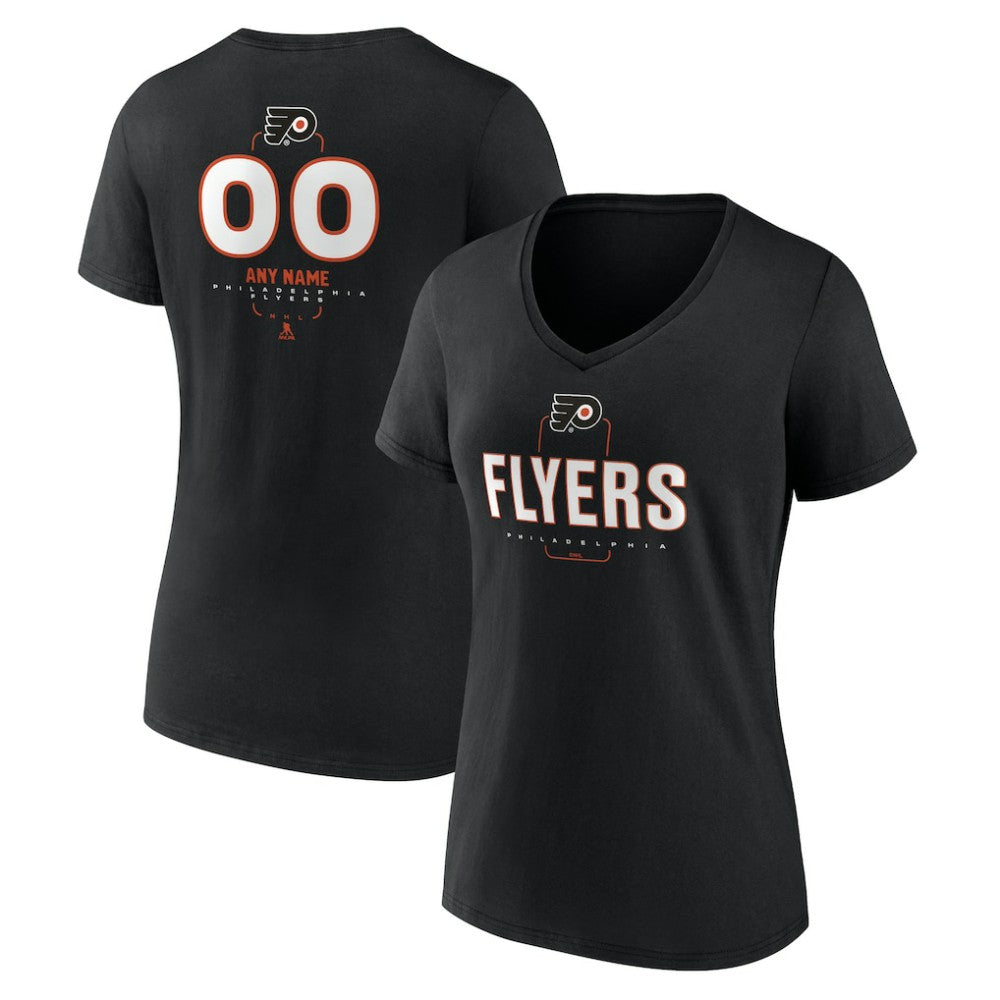 Philadelphia Flyers Women's Personalized Name & Number Midfielder V-Neck T-Shirt - Black | US 202441374