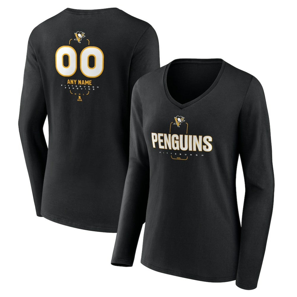 Pittsburgh Penguins Women's Personalized Name & Number Midfielder Long Sleeve V-Neck T-Shirt - Black | US 202441378