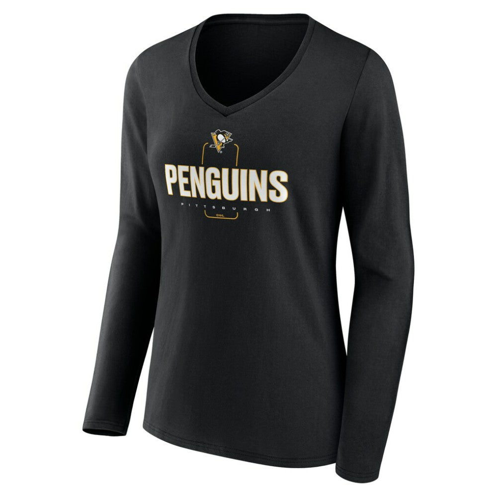 Pittsburgh Penguins Women's Personalized Name & Number Midfielder Long Sleeve V-Neck T-Shirt - Black | US 202441378
