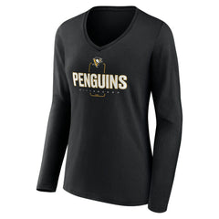Pittsburgh Penguins Women's Personalized Name & Number Midfielder Long Sleeve V-Neck T-Shirt - Black | US 202441378