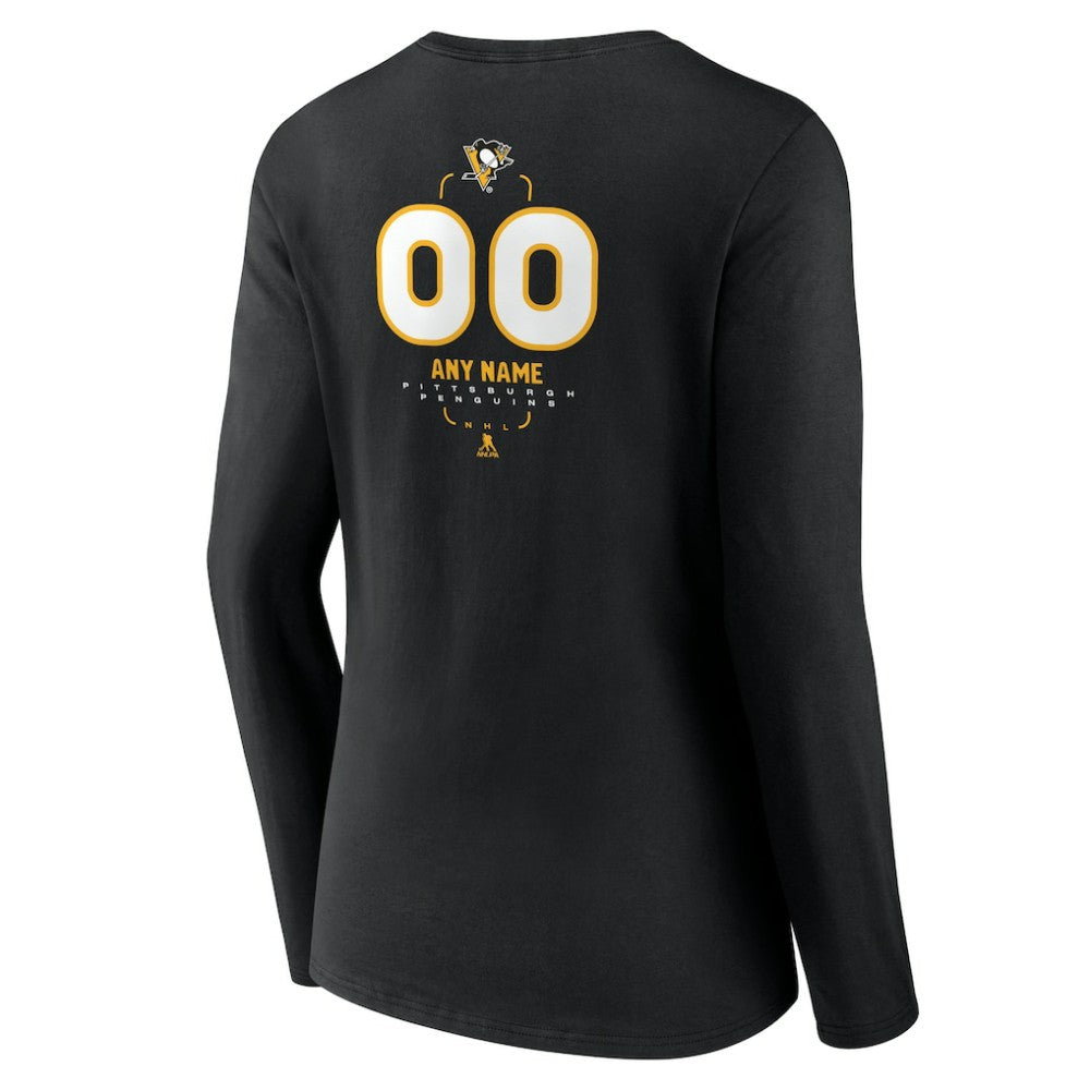 Pittsburgh Penguins Women's Personalized Name & Number Midfielder Long Sleeve V-Neck T-Shirt - Black | US 202441378