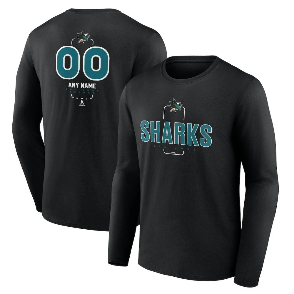 San Jose Sharks Personalized Name & Number Midfielder Long Sleeve T-Shirt - Black | US 202441380