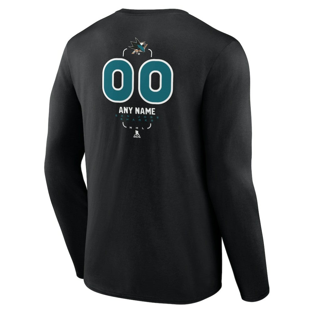 San Jose Sharks Personalized Name & Number Midfielder Long Sleeve T-Shirt - Black | US 202441380