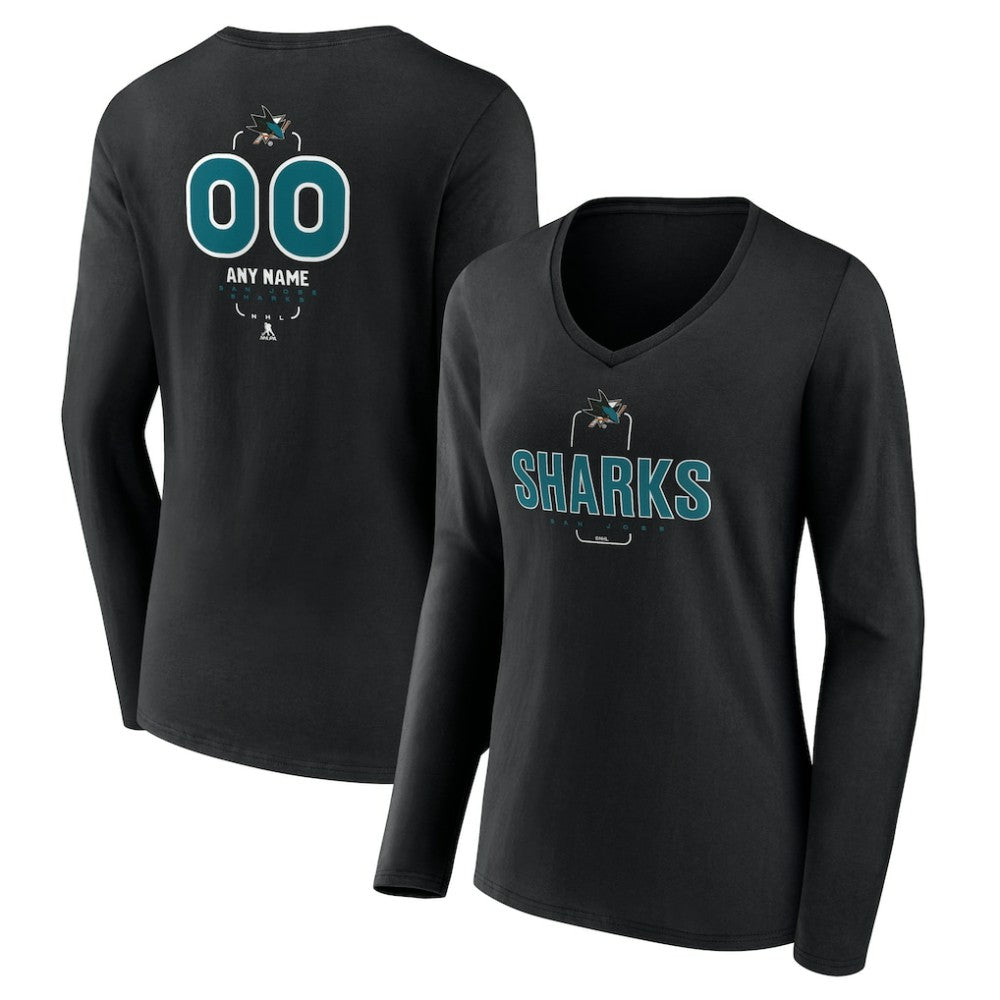 San Jose Sharks Women's Personalized Name & Number Midfielder Long Sleeve V-Neck T-Shirt - Black | US 202441383