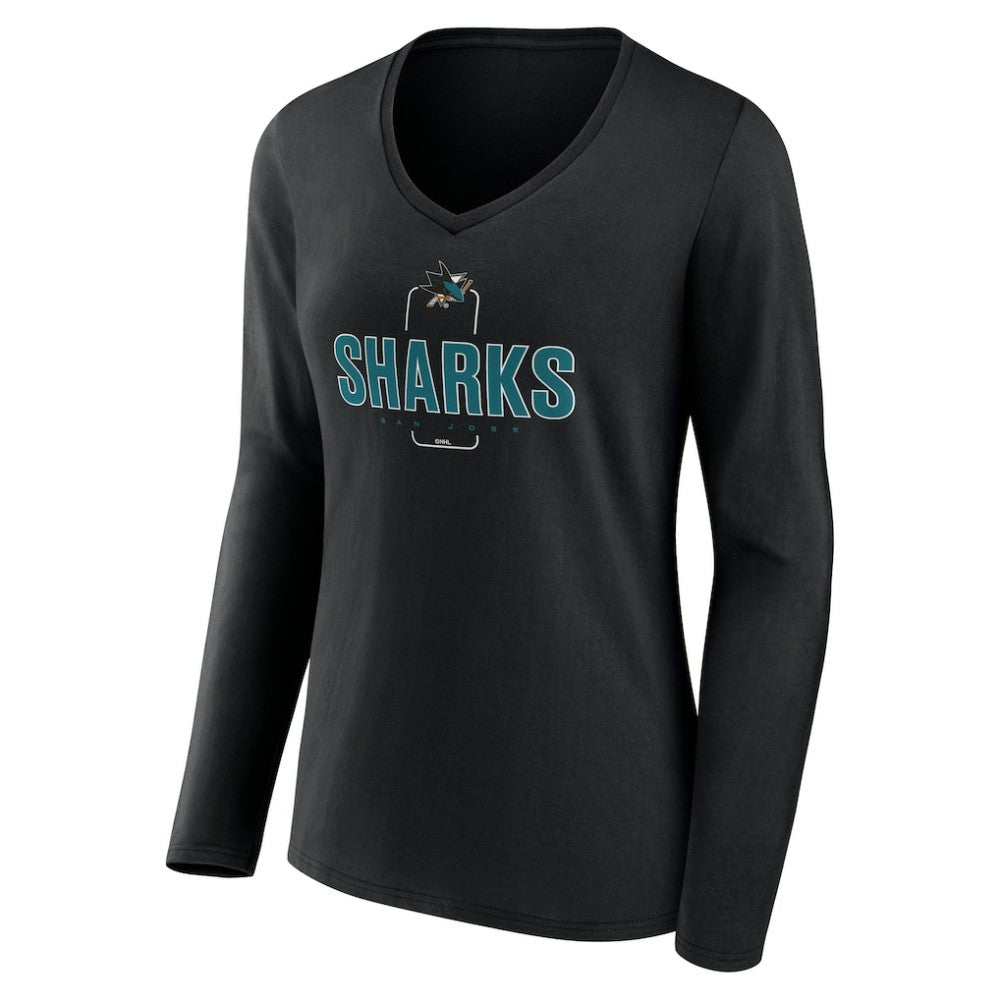 San Jose Sharks Women's Personalized Name & Number Midfielder Long Sleeve V-Neck T-Shirt - Black | US 202441383