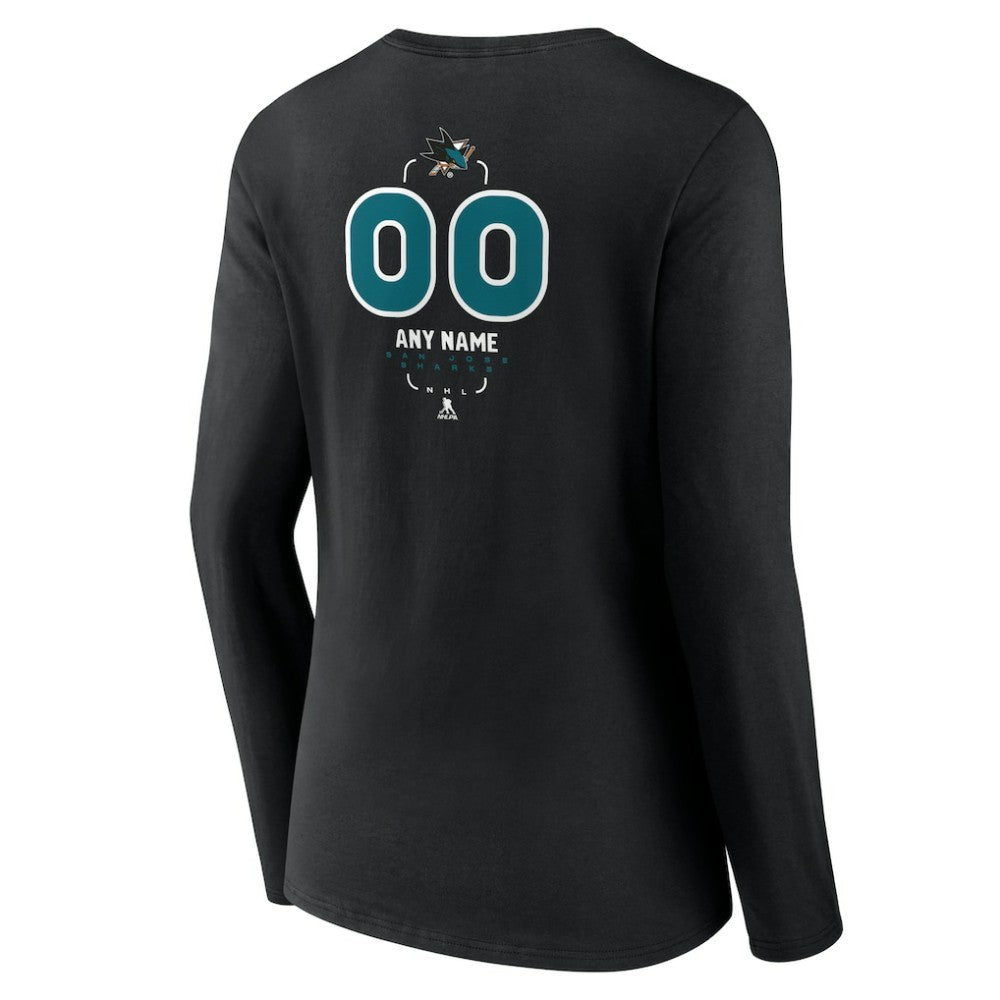 San Jose Sharks Women's Personalized Name & Number Midfielder Long Sleeve V-Neck T-Shirt - Black | US 202441383