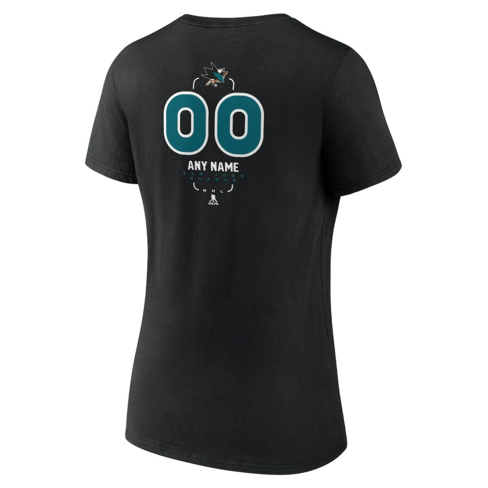 San Jose Sharks Women's Personalized Name & Number Midfielder V-Neck T-Shirt - Black | US 202441384
