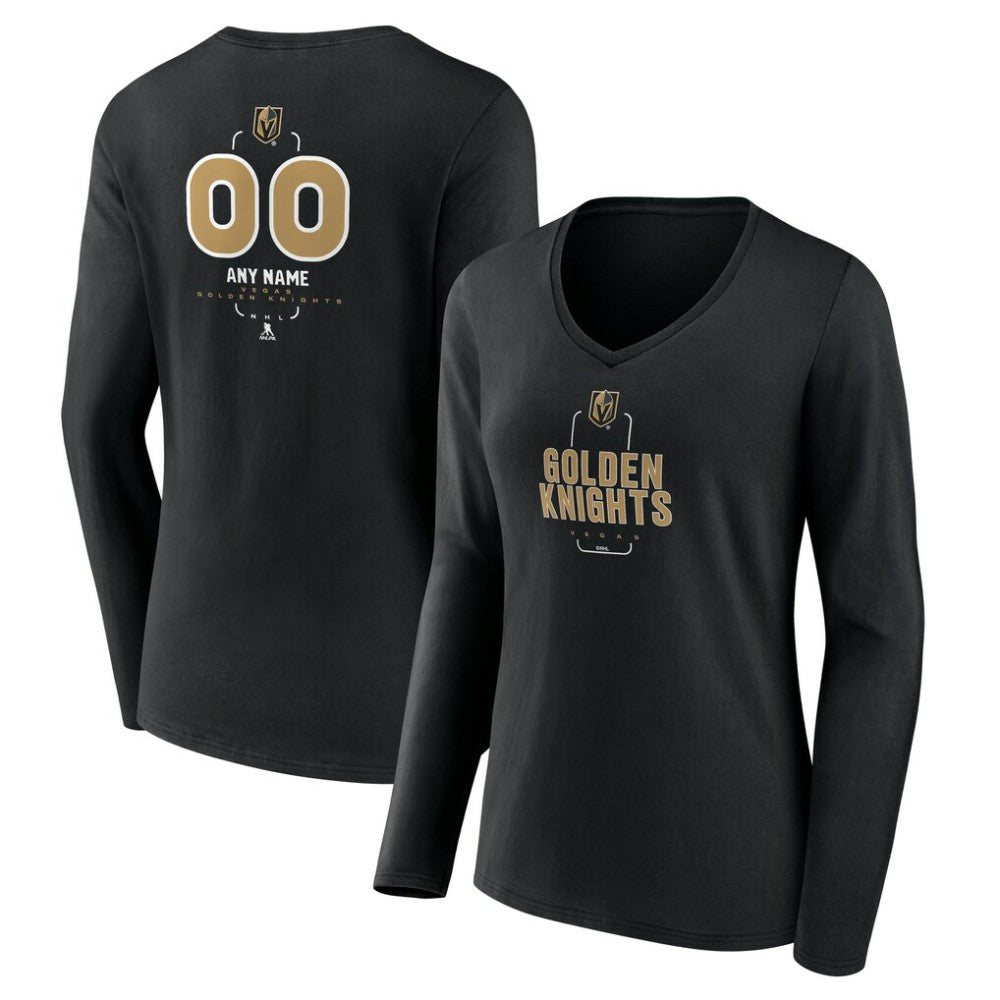 Vegas Golden Knights Women's Personalized Name & Number Midfielder Long Sleeve V-Neck T-Shirt - Black | US 202441388