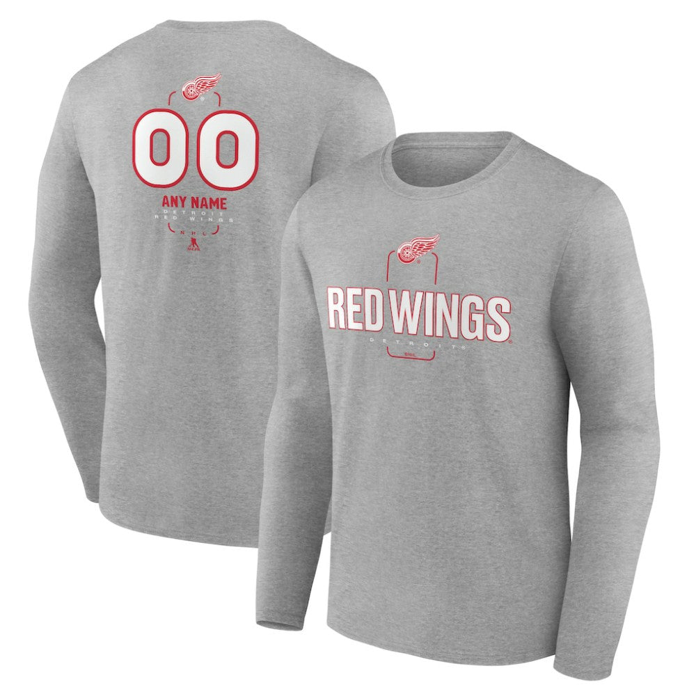 Detroit Red Wings Personalized Name & Number Midfielder Long Sleeve T-Shirt - Gray | US 202447068
