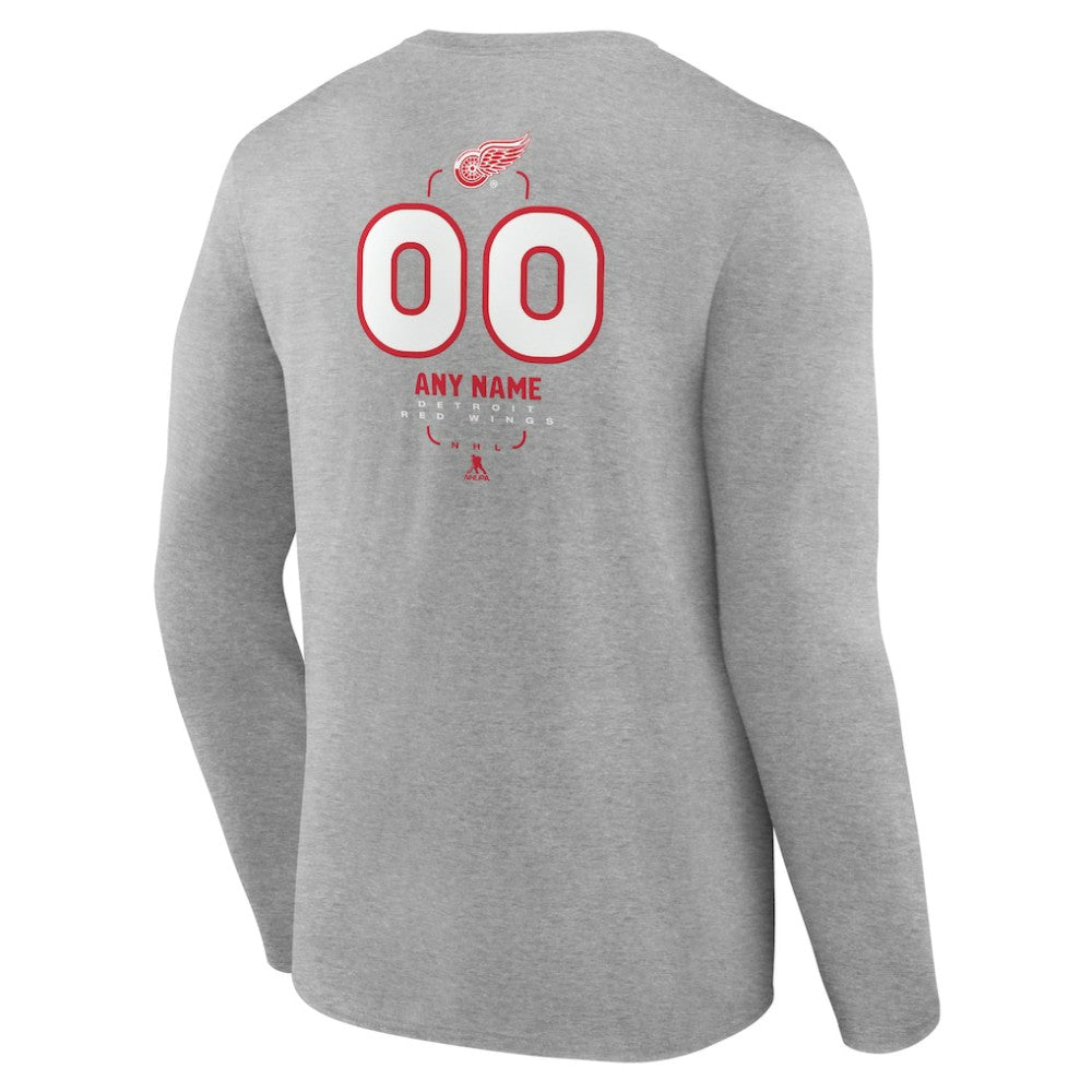 Detroit Red Wings Personalized Name & Number Midfielder Long Sleeve T-Shirt - Gray | US 202447068