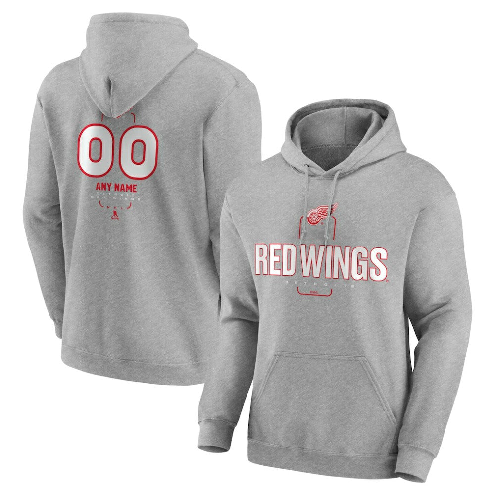 Detroit Red Wings Personalized Name & Number Midfielder Pullover Hoodie - Gray | US 202447069