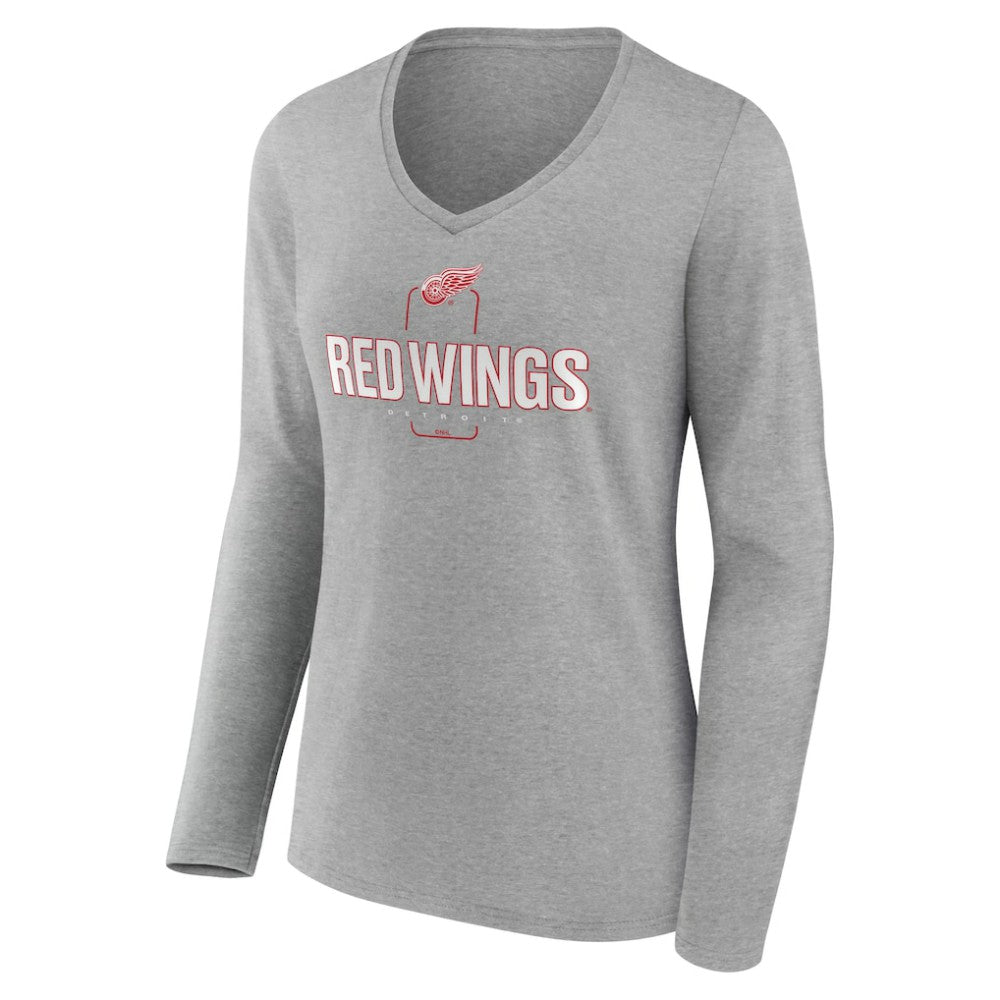 Detroit Red Wings Women's Personalized Name & Number Midfielder Long Sleeve V-Neck T-Shirt - Gray | US 202447071