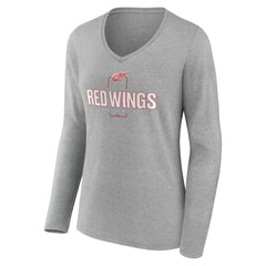 Detroit Red Wings Women's Personalized Name & Number Midfielder Long Sleeve V-Neck T-Shirt - Gray | US 202447071