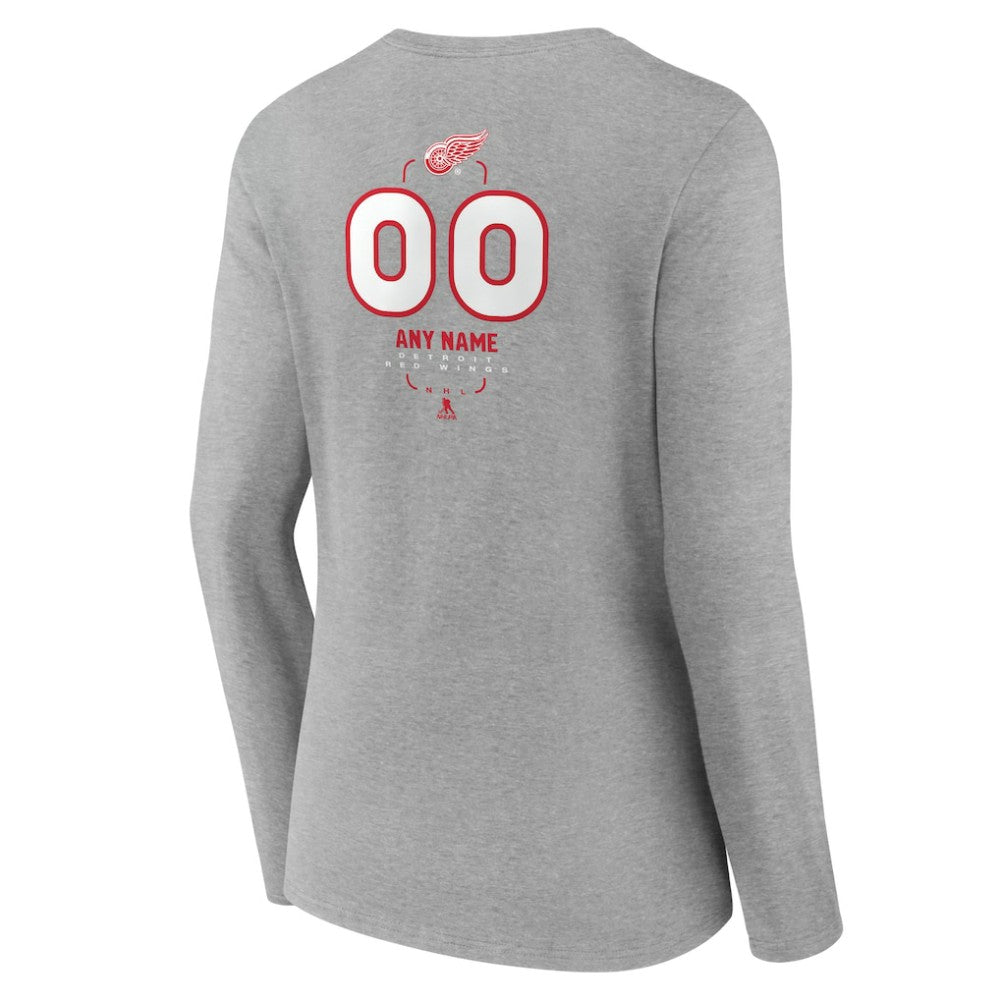 Detroit Red Wings Women's Personalized Name & Number Midfielder Long Sleeve V-Neck T-Shirt - Gray | US 202447071