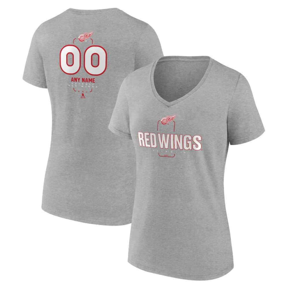 Detroit Red Wings Women's Personalized Name & Number Midfielder V-Neck T-Shirt - Gray | US 202447072