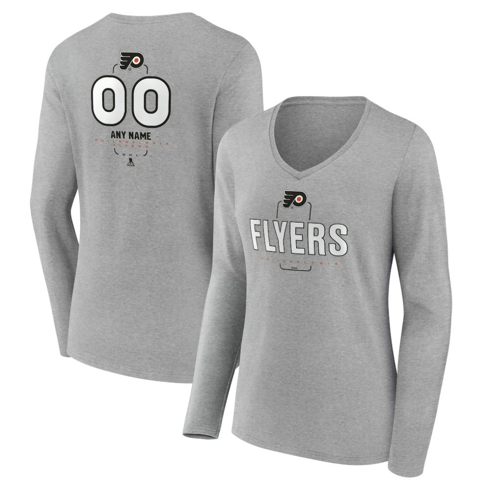 Philadelphia Flyers Women's Personalized Name & Number Midfielder Long Sleeve V-Neck T-Shirt - Gray | US 202447076