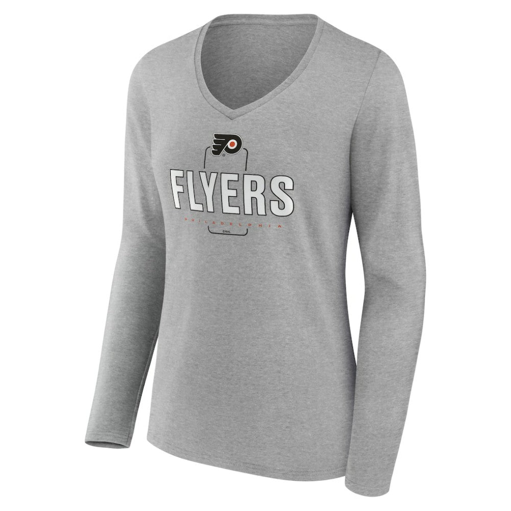 Philadelphia Flyers Women's Personalized Name & Number Midfielder Long Sleeve V-Neck T-Shirt - Gray | US 202447076