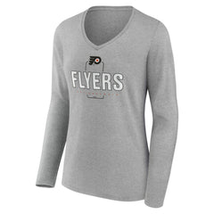 Philadelphia Flyers Women's Personalized Name & Number Midfielder Long Sleeve V-Neck T-Shirt - Gray | US 202447076